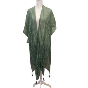 Jeongsook oh OS Green open front Kimono with green tassel accents EUC